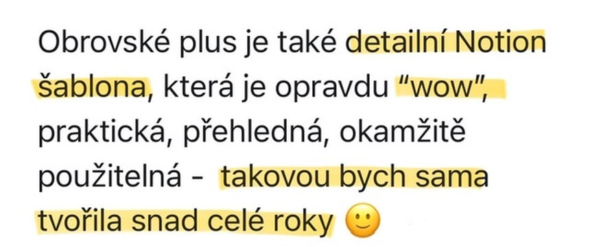 Reference: Obrovské plus je detailní Notion šablona.