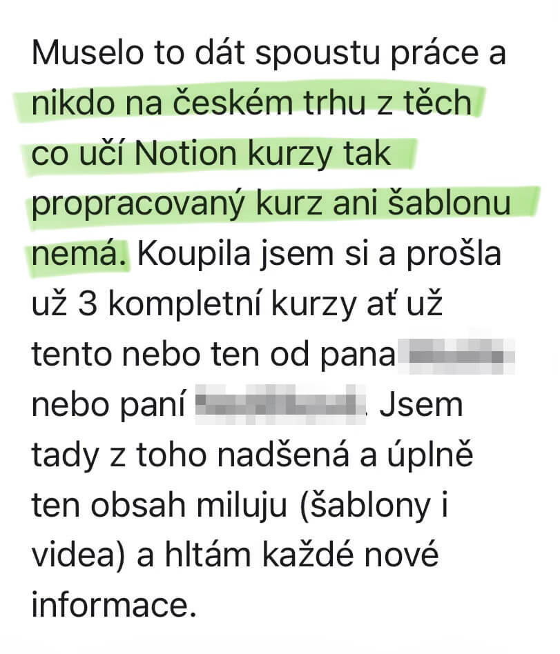 Reference: Nikdo na českém trhu, kdo učí Notion, nemá tak propracovaný kurz ani šablonu.